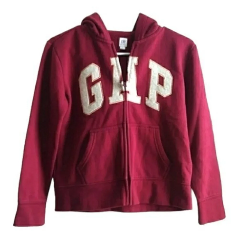 Girls GAP LOGO Hoodie Full Zipper Hooded Sweatshirt GLITTER SEQUIN Size XL/12